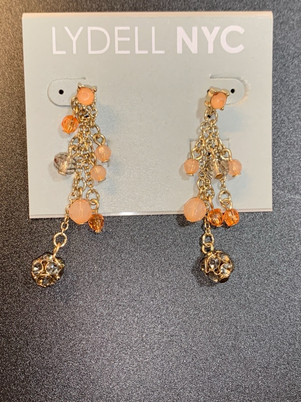 NWT LYDELL NYC Peach Beaded Chain Drop Earrings